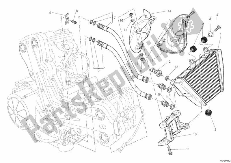 Alle onderdelen voor de Olie Koeler van de Ducati Diavel Carbon USA 1200 2013